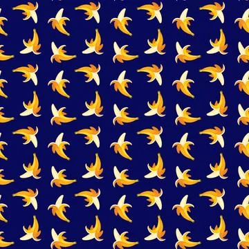 Banana flat seamless pattern on blue background. Stock Illustration