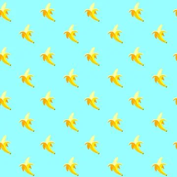 Banana flat seamless pattern on blue background. Stock Illustration
