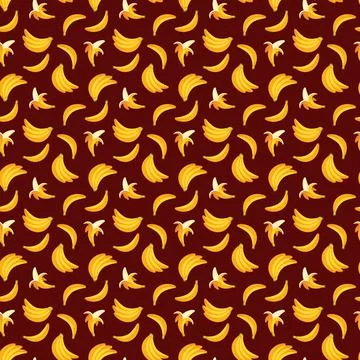 Banana flat seamless pattern on brown background. Stock Illustration