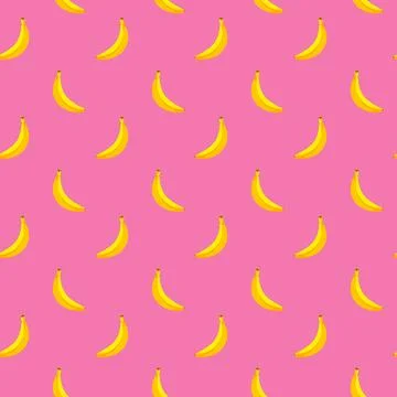 Banana flat seamless pattern on pink background. Stock Illustration