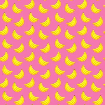 Banana flat seamless pattern on pink background. Stock Illustration