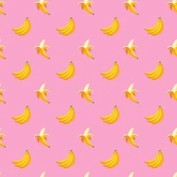 Banana flat seamless pattern on pink background. Stock Illustration