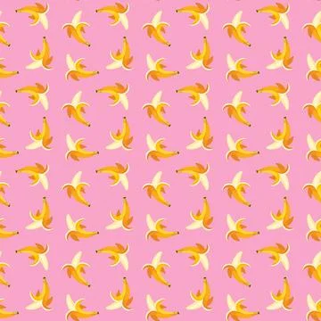 Banana flat seamless pattern on pink background. Stock Illustration