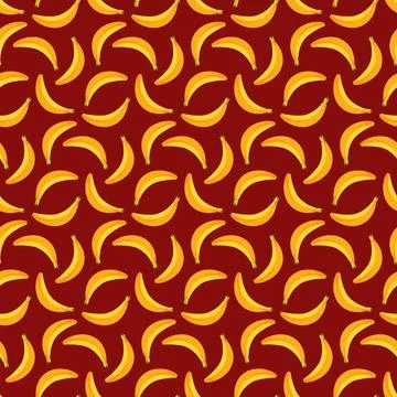 Banana flat seamless pattern on red background. Stock Illustration