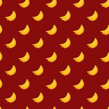Banana flat seamless pattern on red background. Stock Illustration