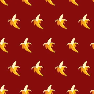 Banana flat seamless pattern on red background. Stock Illustration