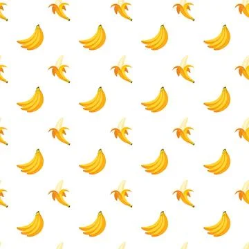 Banana flat seamless pattern on white background. Stock Illustration