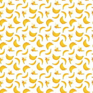 Banana flat seamless pattern on white background. Stock Illustration