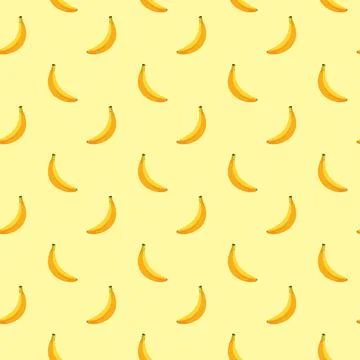 Banana flat seamless pattern on yellow background. Stock Illustration