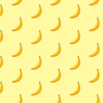 Banana flat seamless pattern on yellow background. Stock Illustration