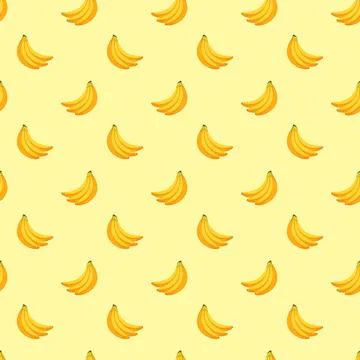 Banana flat seamless pattern on yellow background. Stock Illustration