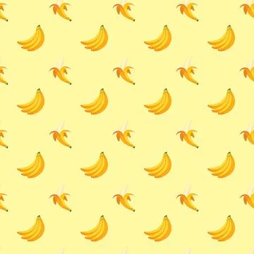Banana flat seamless pattern on yellow background. Stock Illustration