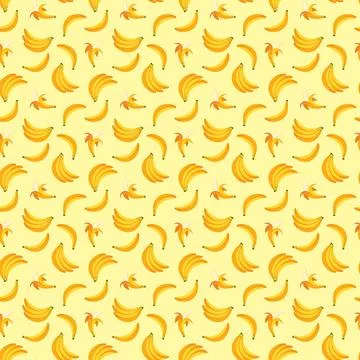 Banana flat seamless pattern on yellow background. Stock Illustration