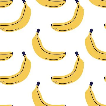 Banana fruit with leaf. Seamless pattern. Hand drawn vector illustration. Swe Stock Illustration