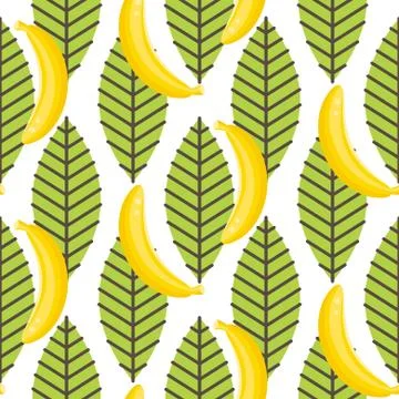 Banana fruit with leaves seamless pattern Stock Illustration