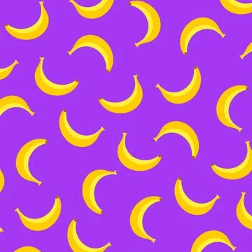 Banana Fruit Pattern On Purple Background Vector Stock Illustration