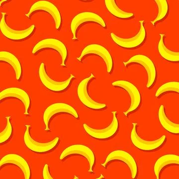 Banana fruit pattern with shadows on a red background. Vector illustration Stock Illustration