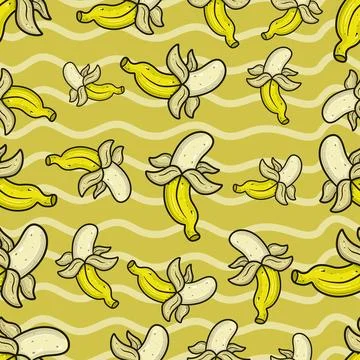 Banana Fruit Seamless Pattern in Cartoon Style. Perfect For Background, Bac.. Stock Illustration