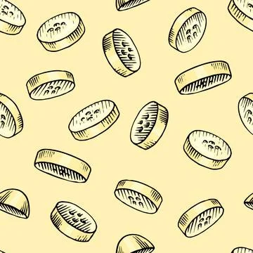 Banana fruit seamless pattern. Hand drawn with ink in vintage style. Linear Illustrazione stock
