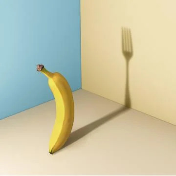 Banana fruit woth a shadow of fork Stock Illustration