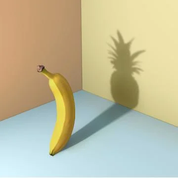 Banana fruit woth a shadow of pineapple Stock Illustration