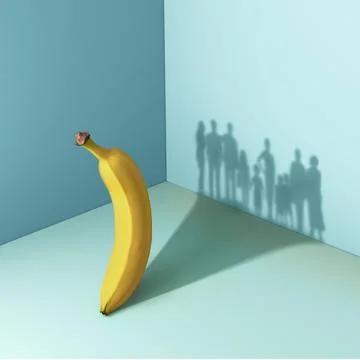 Banana fruit woth a shadow of various people Stock Illustration