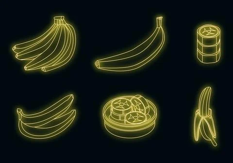 Banana icons set vector neon Stock Illustration