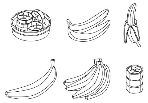 Banana icons set vector outine Stock Illustration