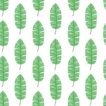 Banana leaf seamless pattern vector flat botanical background summer textile Stock Illustration
