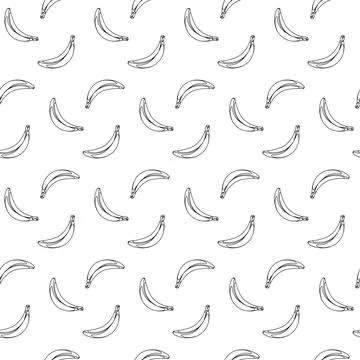 Banana outline seamless pattern on white background. Stock Illustration