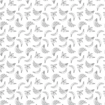 Banana outline seamless pattern on white background. Stock Illustration