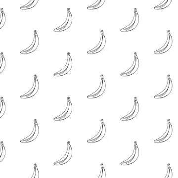 Banana outline seamless pattern on white background. Stock Illustration
