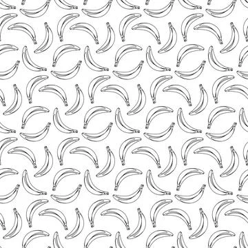 Banana outline seamless pattern on white background. Stock Illustration