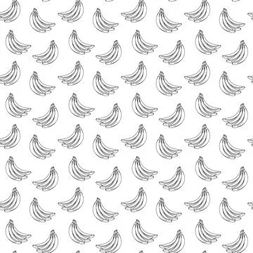 Banana outline seamless pattern on white background. Stock Illustration