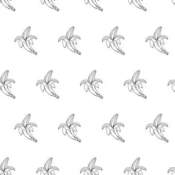 Banana outline seamless pattern on white background. Stock Illustration