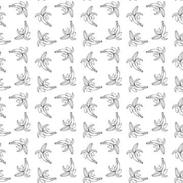 Banana outline seamless pattern on white background. Stock Illustration