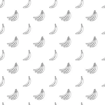 Banana outline seamless pattern on white background. Stock Illustration
