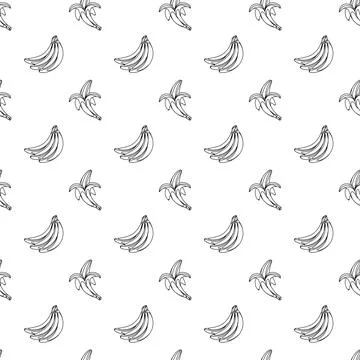 Banana outline seamless pattern on white background. Stock Illustration