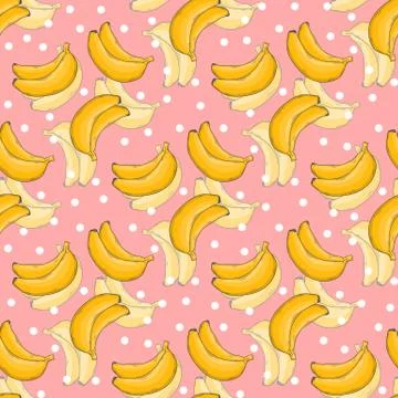 Banana pattern with polka dots. Vector healthy food. 스톡 일러스트