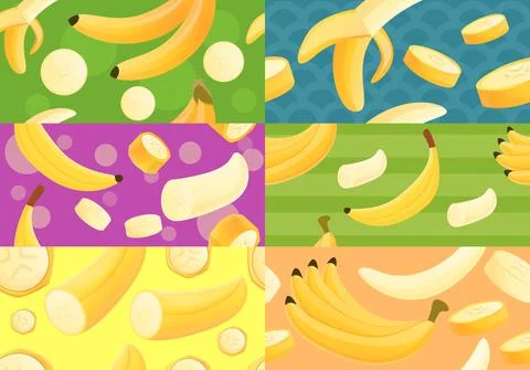 Banana pattern set, cartoon style Illustrazione stock