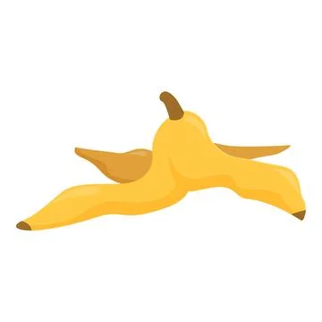 Banana peel causing slipping hazard on white background Stock Illustration