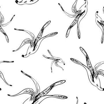 Banana peel pattern. Hand drawn banana skins on transparent backdrop. Sketch  Stock Illustration