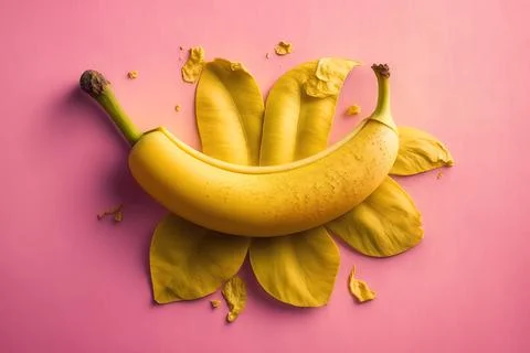Banana on pink background, still life. AI generated image Stock Illustration
