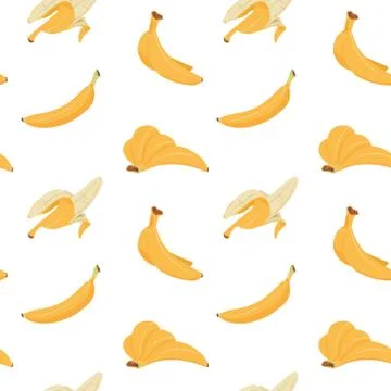 Banana seamless pattern. Cartoon texture of yellow peeled, multiple and single 스톡 일러스트