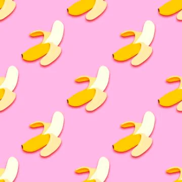 Banana seamless pattern in paper cut style. Origami yelllow tropical fruit on Stock Illustration
