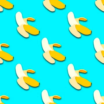 Banana seamless pattern in paper cut style. Origami yelllow tropical fruit on Stock Illustration