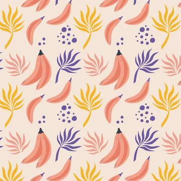 Banana seamless pattern on the pink background. Bright vector Illustration. H Illustrazione stock