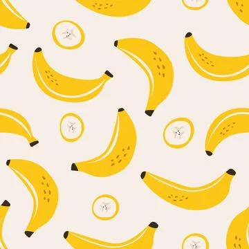 Banana seamless pattern. Print with bananas slices yellow tropical fruit Stock Illustration