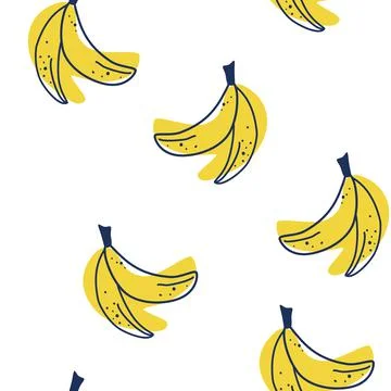 Banana seamless pattern. Sweet fruit. Contour drawing with colored spots. Foo Stock Illustration
