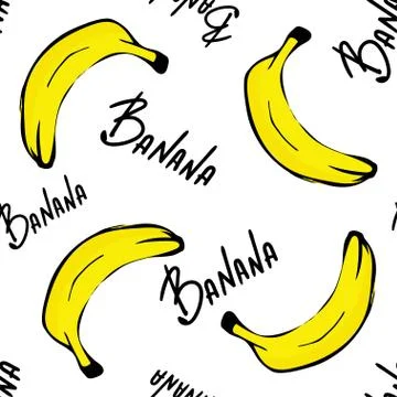 Banana seamless vector pattern on white background Stock Illustration